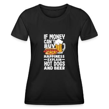 When Money Doesn't Explain Happiness Hot Dog and Beer - Women's Functional T-Shirt - black - Front - AI Model Female 172 light (172cm)
