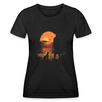 Promenade nocturne sur la plage avec chien et - T-shirt sport Femme - noir - Devant - AI Model Female 172 light (172cm)