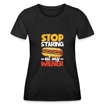 Hör Auf, Auf Meinen Hot Dog Zu Starren - Frauen Funktions-T-Shirt - Schwarz - Vorne - AI Model Female 172 light (172cm)