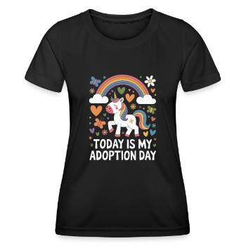 Aujourd’hui, c’est mon jour d’adoption Maman drôle d’adoption - T-shirt sport Femme - noir - Devant - AI Model Female 172 light (172cm)