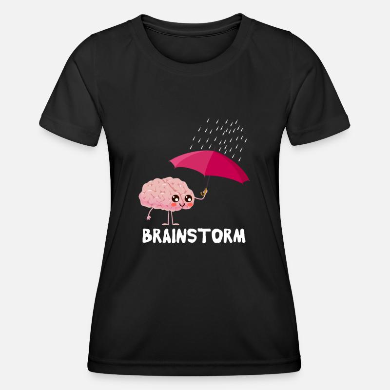 Brainstorm Cute Brain with Umbrella - Women's Functional T-Shirt - black