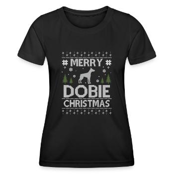 Merry Dobie Christmas Dogs Ugly Christmas Dogs - Women's Functional T-Shirt - black - Front - AI Model Female 172 light (172cm)