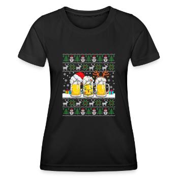 Pull de Noël moche avec Beer Ugly Christmas - T-shirt sport Femme - noir - Devant - AI Model Female 172 light (172cm)