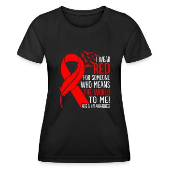 Je porte du rouge pour quelqu’un VIH Prévention Sida - T-shirt sport Femme - noir - Devant - AI Model Female 172 light (172cm)
