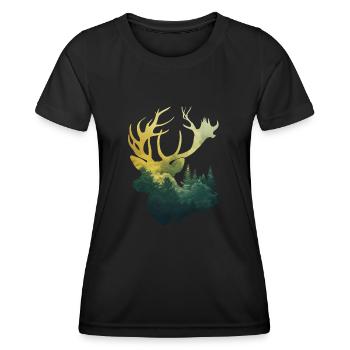 Waldhirsche Silhouette Naturverbundenheit - Frauen Funktions-T-Shirt - Schwarz - Vorne - AI Model Female 172 light (172cm)