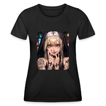 A beautiful tattooed nun with blond hair anime - Women's Functional T-Shirt - black - Front - AI Model Female 172 light (172cm)