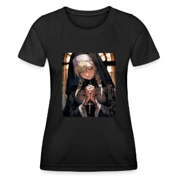 Eine schöne tätowierte Nonne mit blonden Haaren Anime - Frauen Funktions-T-Shirt - Schwarz - Vorne - AI Model Female 172 light (172cm)