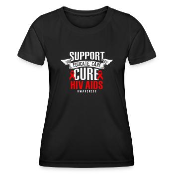Soutenir, Éduquer, Soins, Guérir, Ruban Rouge, VIH, SIDA - T-shirt sport Femme - noir - Devant - AI Model Female 172 light (172cm)