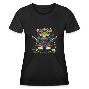 Grenouille samouraï avec des épées et des fleurs - T-shirt sport Femme - noir - Devant - AI Model Female 172 light (172cm)