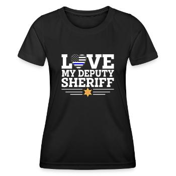 Ich liebe meinen Deputy Sheriff Blue Line Lustiges Gesetz - Frauen Funktions-T-Shirt - Schwarz - Vorne - AI Model Female 172 light (172cm)