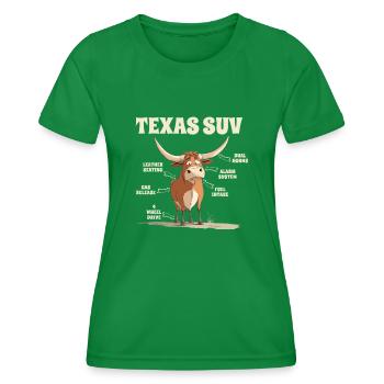 Texas SUV Lustiger Stier Cartoon mit Witzigen - Frauen Funktions-T-Shirt - Kelly Green - Vorne - AI Model Female 172 dark (172cm)