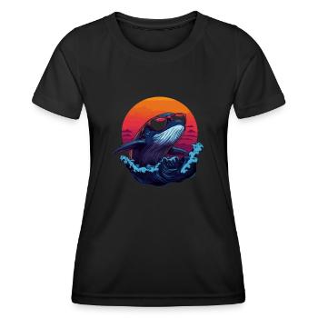 Cooler Wal Im Sonnenuntergang Mit Sonnenbrille - Frauen Funktions-T-Shirt - Schwarz - Vorne - AI Model Female 172 light (172cm)