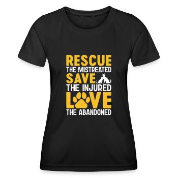 Rette die Misshandelten Rette die Verlassenen Lustig - Frauen Funktions-T-Shirt - Schwarz - Vorne - AI Model Female 172 light (172cm)
