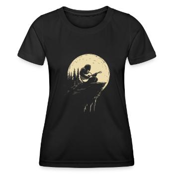 Gitarrenspieler Im Mondlicht Auf Felsen - Frauen Funktions-T-Shirt - Schwarz - Vorne - AI Model Female 172 light (172cm)