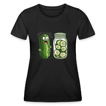 Überraschte Gurke Schaut Auf Gurkenglas Humor - Frauen Funktions-T-Shirt - Schwarz - Vorne - AI Model Female 172 light (172cm)