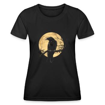 Raven in front of full moon on branch mystical animal motif - Women's Functional T-Shirt - black - Front - AI Model Female 172 light (172cm)