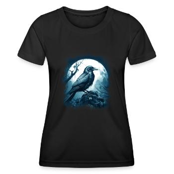 Mystischer Rabe Vor Vollmond Im Mystischen Wald - Frauen Funktions-T-Shirt - Schwarz - Vorne - AI Model Female 172 light (172cm)