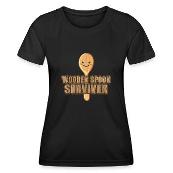 cuillère en bois survivaliste déclaration humoristique - T-shirt sport Femme - noir - Devant - AI Model Female 172 light (172cm)