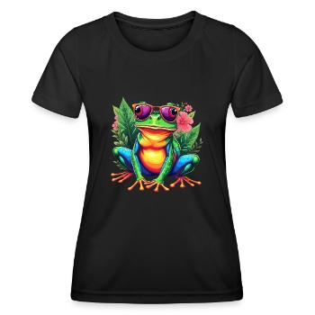 Frosch, Digitale Kunst, Bunter Frosch - Frauen Funktions-T-Shirt - Schwarz - Vorne - AI Model Female 172 light (172cm)