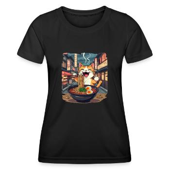 Katze Und Ramen, Digitale Kunst Katze - Frauen Funktions-T-Shirt - Schwarz - Vorne - AI Model Female 172 light (172cm)