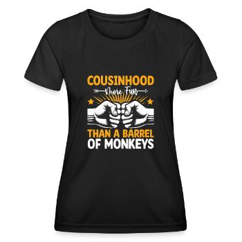 Le cousinage est plus amusant qu’un tonneau de singes - T-shirt sport Femme - noir - Devant - AI Model Female 172 light (172cm)