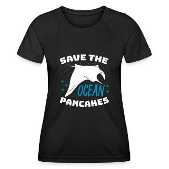 Save The Ocean Pancakes Racific Deep Sea Manta Ray - Frauen Funktions-T-Shirt - Schwarz - Vorne - AI Model Female 172 light (172cm)