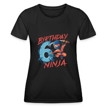 This Little Ninja Is 6 Birthday Shirt - Women's Functional T-Shirt - black - Front - AI Model Female 172 light (172cm)