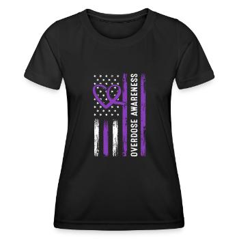 Überdosis-Bewusstsein USA Flagge Purple Ribbon Droge - Frauen Funktions-T-Shirt - Schwarz - Vorne - AI Model Female 172 light (172cm)