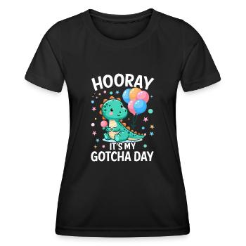 Hurra, es ist mein Gotcha Tagespflege Lustig - Frauen Funktions-T-Shirt - Schwarz - Vorne - AI Model Female 172 light (172cm)
