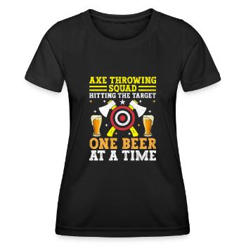 Escouade de lancer de hache frappant la cible Une bière à - T-shirt sport Femme - noir - Devant - AI Model Female 172 light (172cm)