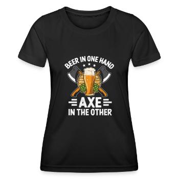 Bière dans une main Hache dans l’autre Lancer de hache - T-shirt sport Femme - noir - Devant - AI Model Female 172 light (172cm)