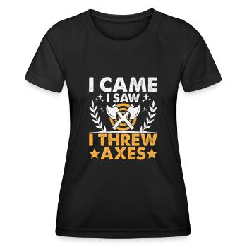 Je suis venu, j’ai vu, j’ai lancé des haches, des haches, des haches - T-shirt sport Femme - noir - Devant - AI Model Female 172 light (172cm)