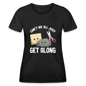 Können wir nicht alle miteinander auskommen Lustige Spiele Rock - Frauen Funktions-T-Shirt - Schwarz - Vorne - AI Model Female 172 light (172cm)