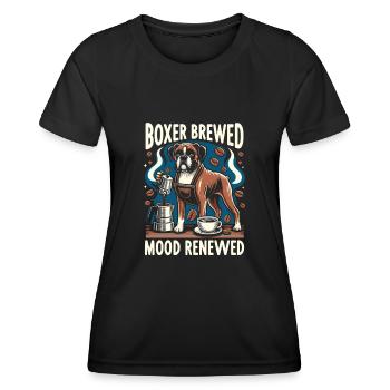 Boxer Brewed Mood Renewed Caffeine Lover Dog - Women's Functional T-Shirt - black - Front - AI Model Female 172 light (172cm)