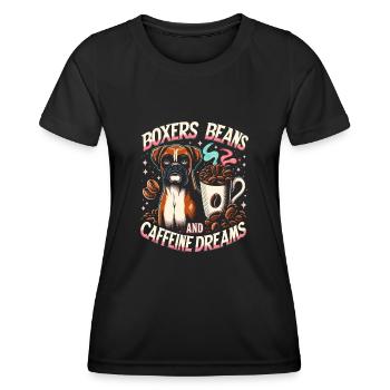 Boxer Beans And Caffeine Dreams Dog Lover - Women's Functional T-Shirt - black - Front - AI Model Female 172 light (172cm)