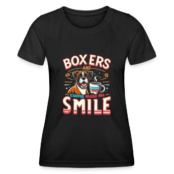 Boxers And Coffee Make Me Smile Caffeine Lover - Women's Functional T-Shirt - black - Front - AI Model Female 172 light (172cm)
