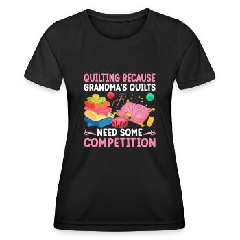 Machine à coudre Couette Couette Mamie Quilter Couture - T-shirt sport Femme - noir - Devant - AI Model Female 172 light (172cm)