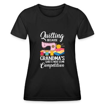 Machine à coudre Couette Couette Mamie Quilter Couture - T-shirt sport Femme - noir - Devant - AI Model Female 172 light (172cm)