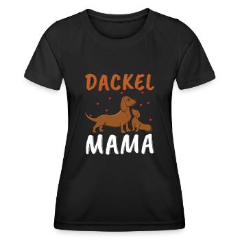 Liebevolle Dackel Mama Illustration - Frauen Funktions-T-Shirt - Schwarz - Vorne - AI Model Female 172 light (172cm)