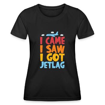 Ich kam, ich sah, ich bekam Jetlag, Reisehumor - Frauen Funktions-T-Shirt - Schwarz - Vorne - AI Model Female 172 light (172cm)