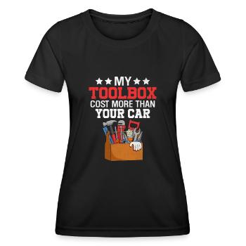 Mein Werkzeugkasten kostet mehr als Ihr Auto Funny Auto - Frauen Funktions-T-Shirt - Schwarz - Vorne - AI Model Female 172 light (172cm)