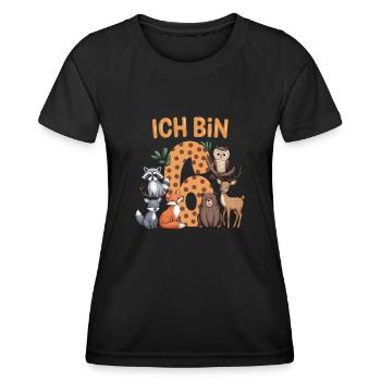 6e anniversaire 6 ans Animaux de la forêt Animaux de la forêt - T-shirt sport Femme - noir - Devant - AI Model Female 172 light (172cm)
