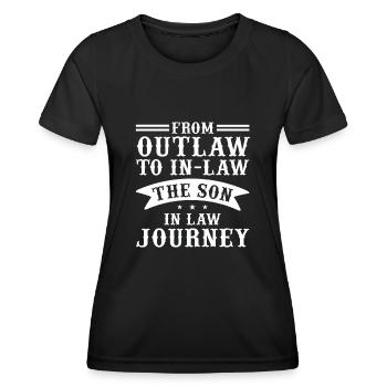 Fils préféré : père, mère, belle-mère - T-shirt sport Femme - noir - Devant - AI Model Female 172 light (172cm)