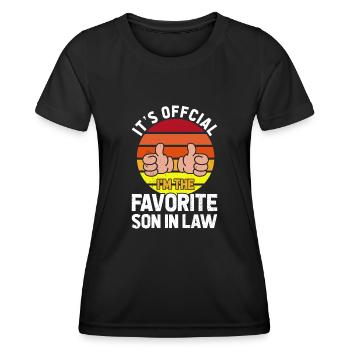 Fils préféré : père, mère, belle-mère - T-shirt sport Femme - noir - Devant - AI Model Female 172 light (172cm)