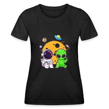 Astronaut Alien Chilling In Space - Frauen Funktions-T-Shirt - Schwarz - Vorne - AI Model Female 172 light (172cm)