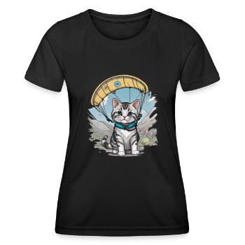 Parachute Kitten Skydiving Cat Cats Skydiver - Women's Functional T-Shirt - black - Front - AI Model Female 172 light (172cm)