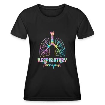 Atemtherapeut Tie Dye Gesundheitswesen Lunge - Frauen Funktions-T-Shirt - Schwarz - Vorne - AI Model Female 172 light (172cm)