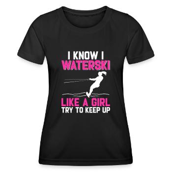 Ski nautique pour femmes filles skieuses nautiques - T-shirt sport Femme - noir - Devant - AI Model Female 172 light (172cm)