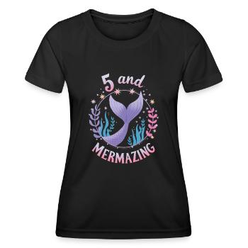 Fille Sirène 5 ans pour l’anniversaire - T-shirt sport Femme - noir - Devant - AI Model Female 172 light (172cm)