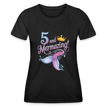 Fille Sirène 5 ans pour l’anniversaire - T-shirt sport Femme - noir - Devant - AI Model Female 172 light (172cm)